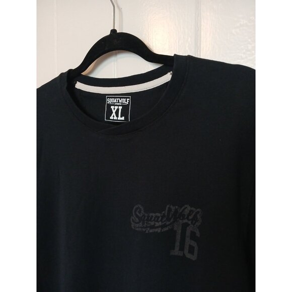 Squat Wolf Dry Knit Athletic T Shirt Logo Lifting Tee Mens XL Black Performance - Picture 5 of 13